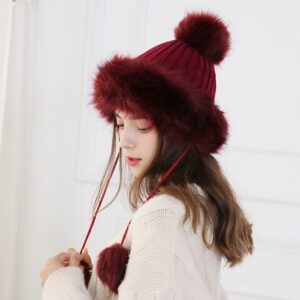 Chapeau d'hiver à pompons en fausse fourrure pour femme