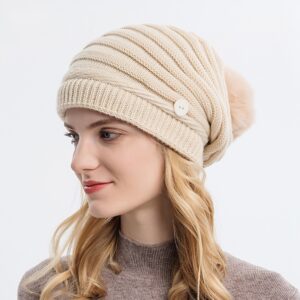 Bonnet long tricoté à pompon pour femme